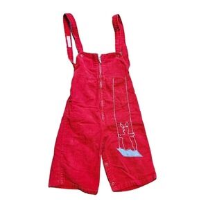 Vtg Honeysuckle Baby Corduroy Overalls Size 12 Months Red Piglet On Swing